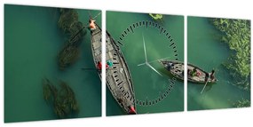 Tablou - Pescarii de pe râu (cu ceas) (90x30 cm)