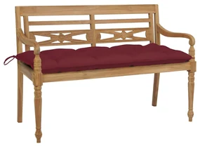 3062178 vidaXL Bancă Batavia cu pernă bordo, 120 cm lemn masiv tec
