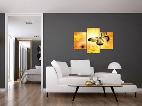 Tablou - Fluture galben cu flori (90x60 cm)