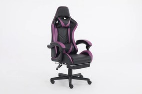 RESIGILAT- Scaun gaming, masaj în perna lombară, suport picioare, piele PU, Negru/Mov
