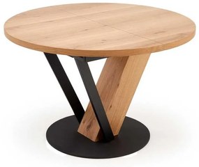 Masă de bucătărie Medina - rotund, 120-160 x 120 cm, stejar / negru