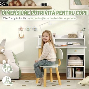AIYAPLAY Set birou și scaun pentru copii cu 2 sertare și rafturi, din lemn, pentru cameră copii, birou, grădiniță, verde | Aosom Romania