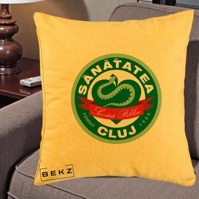 Perna Personalizata Sanatatea Cluj Servicii Publice 1986, 40x40 cm, Galben, Husa Detasabila, Perna Inclusa, BEKZ®