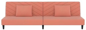 Canapea pat cu 2 locuri, 2 pernetaburet, roz, catifea Roz, Cu scaunel pentru picioare