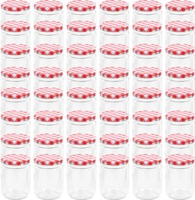 vidaXL Borcane de sticlă pentru gem capac alb și roșu, 48 buc, 230 ml