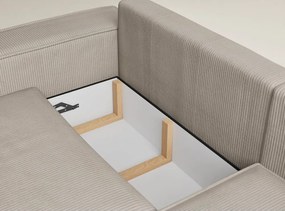 Colțar bej extensibil/cu spațiu de depozitare cu tapițerie din catifea reiată (cu colț pe partea dreaptă/în formă de ”L”) Tonga – Maison de Rêve