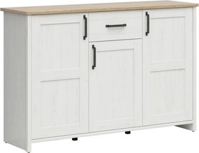 Comoda LOKSA, pin alb/stejar grandson, PAL laminat, 148x43x99 cm