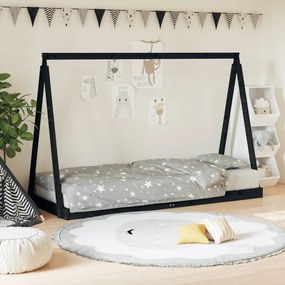834536 vidaXL Cadru de pat pentru copii, negru, 80x200 cm, lemn masiv de pin