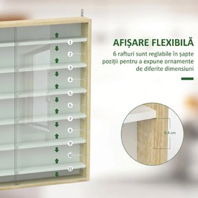 HOMCOM Vitrină de Perete, cu 5 Rafturi Ajustabile, din Lemn, PAL, Sticlă, 80 x 9,5 x 83 Cm, Alb și Gri | Aosom Romania