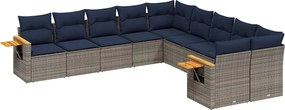 vidaXL Set canapele de grădină cu perne, 10 piese, gri, poliratan