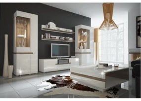 Vitrină, albă strălucitoare HG/stejar sonoma închis, LYNATET TYP 05