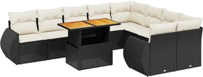 vidaXL Set canapele de grădină cu perne, 10 piese, negru, poliratan