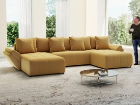 Colțar extensibil dumonde cu ladă de depozitare si sezut confortabil din spuma high-density, Berlin U Royal Mustar 380x180 cm