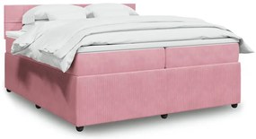 vidaXL Pat box spring cu saltea, roz, 200x200 cm, catifea