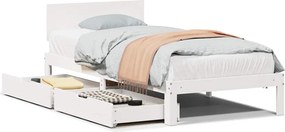 vidaXL Cadru de pat cu sertare, alb, 90x190 cm, lemn masiv de pin
