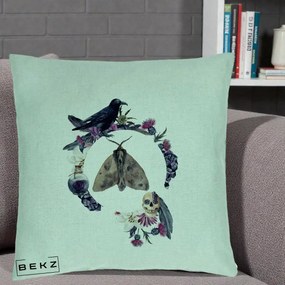 Perna Decorativa Gothic Wreath Corb Moliu Craniu, 40x40 cm, Verde Menta, Husa Detasabila, Perna Inclusa, BEKZ®