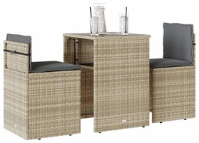 vidaXL Set bistro cu perne, 3 piese, gri deschis, poliratan