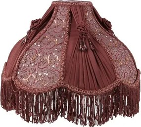 Abajur victorian din tafta, șifon și catifea, roșu, cu broderie cu mărgele, ciucuri și franjuri, 20 x 35 cm, „Pourpre”