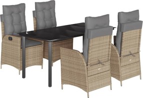vidaXL Set mobilier de grădină cu perne, 5 piese, bej, poliratan