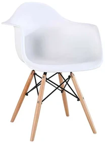 Scaun cu brate design Shell, alb, polipropilena, picioare lemn