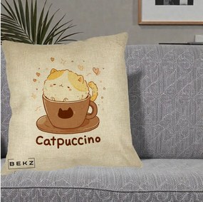 Perna Decorativa Catpuccino Pisica Cappuccino, 40x40 cm, Crem, Husa Detasabila, Perna Inclusa, BEKZ®