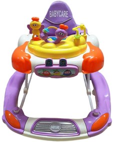Premergator cu sistem de balansare Reglabil in 3 Trepte Baby Care™ Iepuras, 8 Roti ,Pliabil, Cu Melodii, Mov