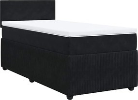 vidaXL Pat box spring cu saltea, negru, 90x200 cm, catifea