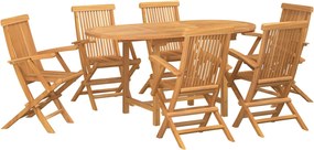 vidaXL Set de masă pentru grădină 7 pcs Maro Lemn solid de tec
