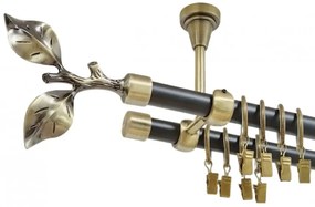 Galerie dubla galaz prindere tavan 19 mm negru aur antic (Alege marime: 320 cm)