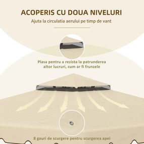 Outsunny Copertină de Schimb pentru Foisor, Acoperiș Bistrat, Poliester, 3x3m, Bej, Ideal pentru Grădină și Curte | Aosom Romania