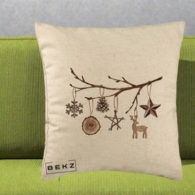 Perna Decorativa Ornamente de Lemn pe Ramura, 40x40 cm, Bej, Husa Detasabila, Perna Inclusa, BEKZ®