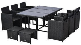 Outsunny Set Mobilier de Exterior din Rattan Sintetic Negru, Set de Mese pentru Prânz 11 Piese cu Perne Confortabile | Aosom Romania