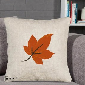 Perna Decorativa Frunza de Toamna Portocalie, 40x40 cm, Bej Canapea, Husa Detasabila, Perna Inclusa, BEKZ®