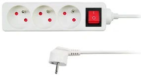 Cablu prelungitor 3Z - 1,5m, comutator, alb
