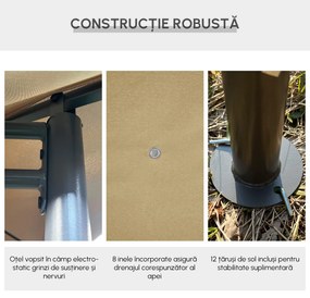Outsunny Foisor de Gradina cu Prelata in Poliester 6 Pereti Detasabili 12 Paleti Schelet in Metal Bej 400 x 300 x 264 cm | Aosom Romania