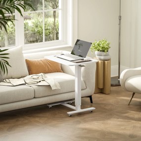 HOMCOM Birou in picioare reglabil in inaltime cu 4 roti C-Forma 65 cm x 48 cm x 73-110 cm Alb | Aosom Romania