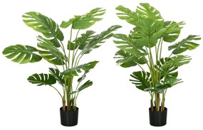 HOMCOM Lot de 2 plante artificiale Monstera deliciosa cu ghiveci inclus, înălțime 120 cm, pentru interior, decor | Aosom Romania