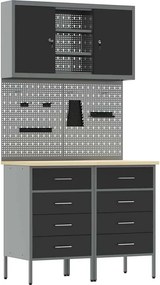 vidaXL Set de dulapuri de lucru cu sertar cu raft Manual 5 pcs Negru