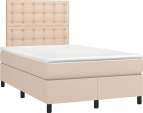 vidaXL Pat box spring cu saltea, cappuccino, 120x190cm piele ecologică