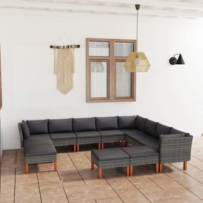vidaXL Set mobilier de grădină cu perne, 12 piese, gri, poliratan