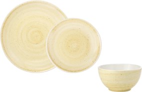 Set 18 Piese Farfurii Tera Celis Galben-Ocru ( Farfurie Mare 26cm, Farfurie Mica 21cm, Bol 450ml )