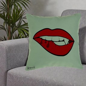Perna Decorativa Vampire Lips Halloween, 40x40 cm, Verde, Husa Detasabila, Perna Inclusa, BEKZ®