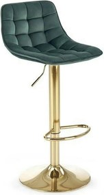 Scaun de bar auriu/verde H120, stofa catifelata/otel, 43x44x84/106 cm