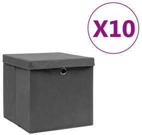 vidaXL Cutii depozitare cu capac, 4 buc., gri, 28x28x28 cm