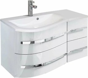 Set dulap baza suspendat si lavoar din compozit stanga ORiSTO Opal 90 cm alb cu 4 sertare