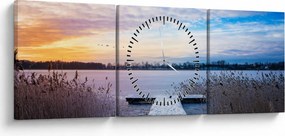 Tablou - Lac înghețat, Ełk, Mazury, Polonia (cu ceas) (90x30 cm)