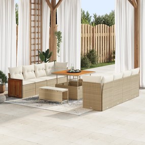 Set de Canapele de Grădină vidaXL cu 11 Piese și Perne Bej Ratan Poli Acacia