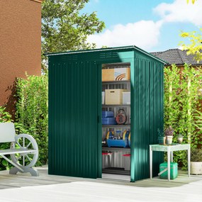 Outsunny Căsuță de Grădină 1.37m² din Metal, Montare Ușoară, Spațiu de Depozitare Unelte Grădină cu Ventilație, Ușă Culisantă, Acoperiș Înclinat și Mănuși, 159x106x181 cm, Verde | Aosom Romania