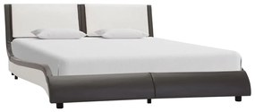 280369 vidaXL Cadru de pat cu LED, gri și alb, 140 x 200 cm, piele ecologică