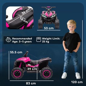 HOMCOM ATV Electric pentru Copii cu Motor Dublu și 2 Viteze, Roți, Faruri LED, Claxon și Muzică, 83x53x55.5 cm, Roz | Aosom Romania